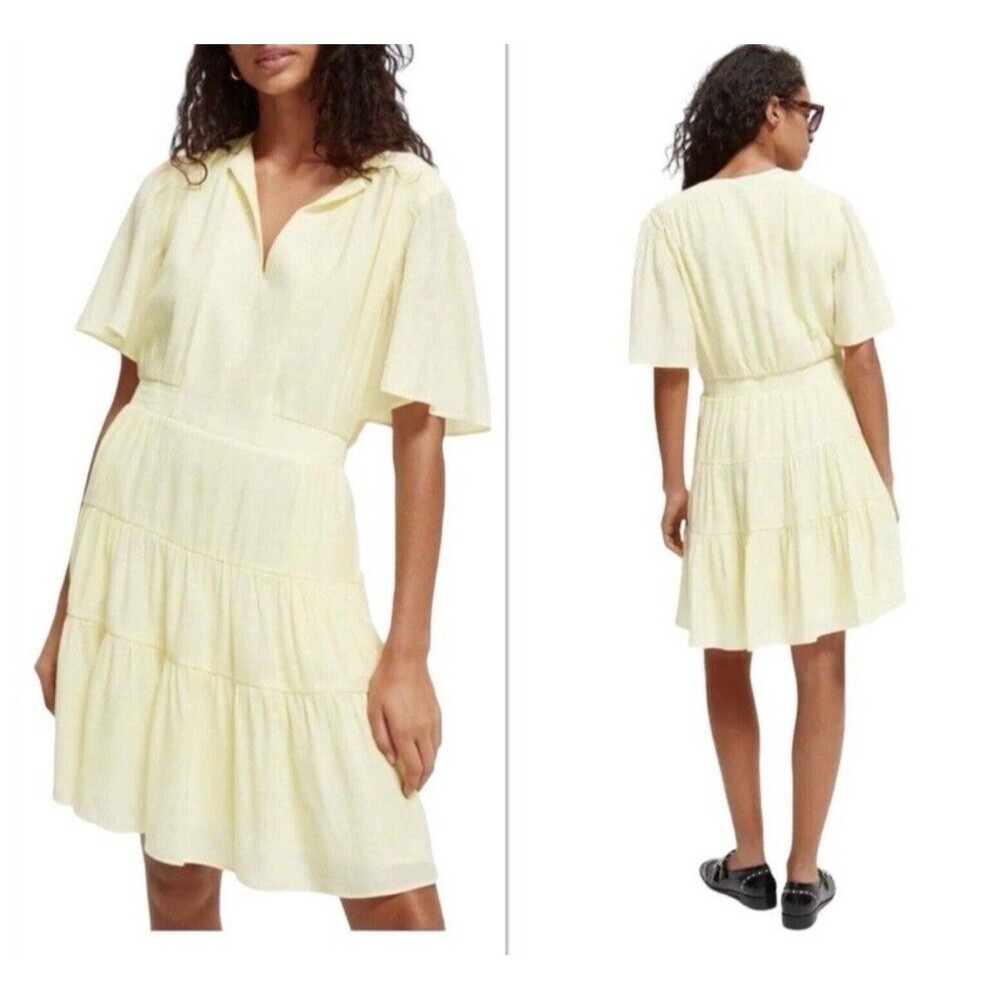 NWT SCOTCH & SODA Women’s Dress MEDIUM Yellow Paneled‎ Gathered Anthropologie